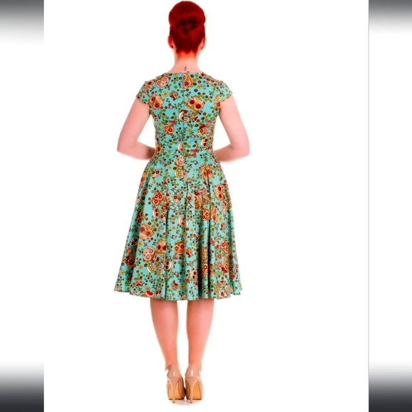 Hell Bunny Day of the dead 50s style dress, teal, sz Large, NWT, Vintage - Picture 3 of 10